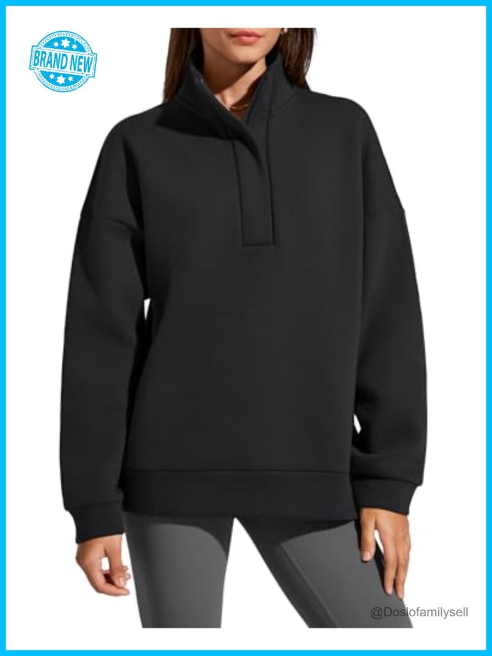 Fleece Lined Half Zip Sweatshirt Dropped Shoulder Oversized Pullover Loose